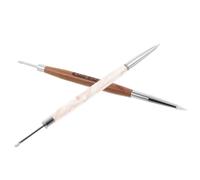 2 Pièces Stylo de Peinture pour Ongles à Double Embout | Pointe Brosse Fine et Embout Silicone, Salon ou Maison Diy, Barils Bois de Santal et Acrylique