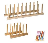 2 Pièces Support Bambou Assiettes, Égouttoir à Vaisselle en Bambou, Porte Vaisselle Cuisine, 4 Emplacements et 8 Emplacements, pour Tasses, Assiettes, Planches à Découper, CD, Livres