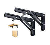 2 Pièces Support d' Étagères Pliable, 250mm Équerre Pliante Noir Support Console Pliants, Murale Supports Pliante, Pour Table Etagere Murale Garage Cuisine Chambre Bureau, Gain de place, 50 KG Porteur