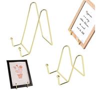 2 Pièces Support de Cadre Décoratif, Support d'Assiette Décoratif, Support de Plaque de Chevalet, Acier Inoxydable Présentoir de Chevalet pour La Photo, Images, Livres, l'Assiette, l'Art de Table (Or)