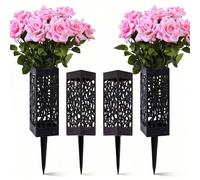 2 pièces Support de fleurs commémoratif, vase pour tombe, avec piquet, convient pour la décoration de jardin, pot de fleurs carré pour tombe avec clou de sol, étiquette de décoration de plante d'extér