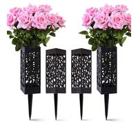 2 pièces Support de fleurs mémorial pour vase funéraire avec piquet, pot de fleurs carré de décoration de cour pour cimetière avec pointe de sol, décoration de signe de plante extérieure 1 pièce,2 piè