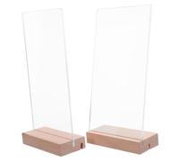 2 Pièces Support de Menu Acrylique Transparent en T avec Base Bois | Double Orientation Verticale et Horizontale, Panneau Stable pour Comptoir, Insertion Brochure ou Numéro