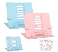 2 Pièces Support Livre avec Clip Latéral, Pupitre de Lecture avec 6 Positions, Support de Lecture en Métal pour Manuels, Documents, Livres de Musique, Brouillons de Discours(Bleu + Rose)