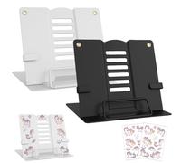2 Pièces Support Livre avec Clip Latéral, Pupitre de Lecture avec 6 Positions, Support de Lecture en Métal pour Manuels, Documents, Livres de Musique, Brouillons de Discours(Bianco+Nero)
