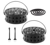 2 Pièces Support Serpentin Anti Moustique en Fer, Design Creux en Forme de Griffe de Chat, Diamètre 13,5 cm, Portable avec 2 Brosses, pour Le Camping, Les Voyages et la Randonnée (Noir)