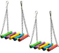 2 Pièces Suspendu pour Perroquet Perruche Cage Corde de Jardin mangeoires pour Oiseaux Jouets pour Oiseaux Perroquet balançoires balançoire éducative Perroquet Bambou,Pont suspendu coloré avec barre p