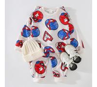 2 pièces Sweat-shirt-shirt et jogging pour petit garçon, imprimé héros de dessin animé bleu rouge blanc mignon, manches longues, col ras-du-cou, coupe régulière, tenue de sport active Avengers pour jo