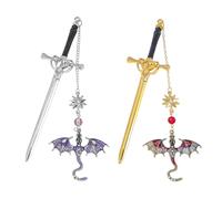 2 pièces Sword dragon signets, Metal Marque Page, Marque pages Dragon, Style vintage, Marque Page Cadeau pour Enfants et Adultes(Violet et rouge)