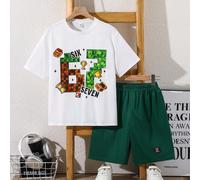 2 pièces T-shirt à manches courtes col rond ample confortable style sport cool mode classique minimaliste Y2K Mini World numéro 67 nouvelle arrivée pour garçon préadolescent convient pour le printemps