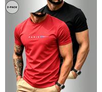2 pièces T-shirt de sport imprimé Paris pour hommes, 2 couleurs col rond manches courtes Top polyvalent, convient pour le fitness, la course et le port décontracté, débardeur pour hommes L,M,S,XL,XS,X
