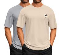 2 Pièces T-Shirt pour Homme Coton D'été HawaïEn Chemise Manches Courtes Casual Baggy Respirant Couleur Uni Sport T-Shirt Outdoor Running Top De Fitness (Beige-b, XL)