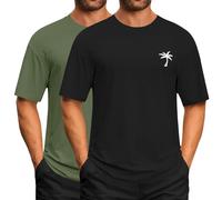 2 Pièces T-Shirt pour Homme Coton D'été HawaïEn Chemise Manches Courtes Casual Baggy Respirant Couleur Uni Sport T-Shirt Outdoor Running Top De Fitness (White-b, XXXL)