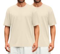 2 Pièces T-Shirt pour Homme Coton D'été HawaïEn Chemise Manches Courtes Casual Baggy Respirant Couleur Uni Sport T-Shirt Outdoor Running Top De Fitness (Beige-c, XXXL)
