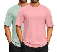 2 Pièces T-Shirt pour Homme Coton D'été HawaïEn Chemise Manches Courtes Casual Baggy Respirant Couleur Uni Sport T-Shirt Outdoor Running Top De Fitness (Light Green-d, L)
