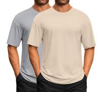 2 Pièces T-Shirt pour Homme Coton D'été HawaïEn Chemise Manches Courtes Casual Baggy Respirant Couleur Uni Sport T-Shirt Outdoor Running Top De Fitness (Beige-d, XL)