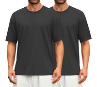 2 Pièces T-Shirt pour Homme Coton D'été HawaïEn Chemise Manches Courtes Casual Baggy Respirant Couleur Uni Sport T-Shirt Outdoor Running Top De Fitness (Dark Gray-c, L)