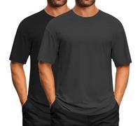 2 Pièces T-Shirt pour Homme Coton D'été HawaïEn Chemise Manches Courtes Casual Baggy Respirant Couleur Uni Sport T-Shirt Outdoor Running Top De Fitness (Light Blue-d, S)