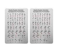 2 Pièces Tableau Tactile de L'alphabet Braille Lettres et Chiffres | Plaque Argenté en Aluminium-plastique, Points en Relief, Usage Maison et École, Apprentissage Guidé