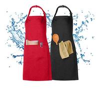2 Pièces Tablier de Cuisine, XCOZU Tablier Chef Tablier Cuisine Noir Rouge Professionnel avec 2 Poches, Tablier de Cuisine Femme Homme avec Serre-Nuque Ajustable（Tablier Impermeable）