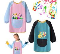 2 Pièces Tablier Enfant Peinture, Tablier Peinture Enfant 6-12 Ans, Blouse Peinture Enfant, Tablier De Peinture Imperméable Avec Manches, Adapté à La Peinture Artistique, Aux Repas, Aux Jeux (A)