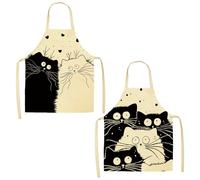 2 Pièces Tabliers De Chat Noir Et Blanc, Tabliers d'animaux Mignons, Tabliers De Pâtisserie Maison, Tabliers De Cuisine Imperméables, Tabliers De Nettoyage De Cuisine, Tabliers De Jardinage