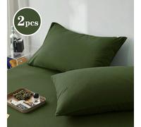 2 pièces Taies d'oreiller vert olive couleur unie style minimaliste japonais ultra doux respirant anti-boulochage toutes saisons, sans noyau d'oreiller, décoration de literie pour la maison, Double/Fu