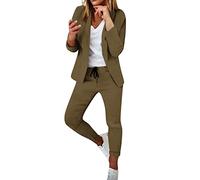 2 Pièces Tailleur Femme Ensemble Pantalon Couleur Unie Élégant Manches Longues Grande Taille Simple Boutonnage Revers Blazer Veste Chic Formel Bureau Travail Pantalon Costumes