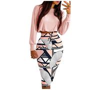 2 Pièces Tailleur Jupe Femme Moulante Ensemble Chic Slim Fit Haut à Manches Longues Col Rond à La Mode Et Jupe Crayon Slim Taille Haute à Cordon De Serrage Pour Printemps Automne Hiver