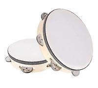 2 Pièces Tambourin à la Main en Bois, Tambourin en Peau Naturelle, Métal Jingles Percussion Instrument, Tambourin en Bois, pour Musiciens, Chanteurs, Cours de Musique Groupes