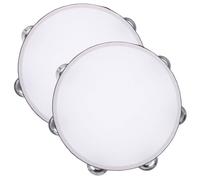 2 Pièces Tambourin à Main à Double Rangée de Grelots, 10 Pouces | Bois, Nylon, Fer et Pu, Finition Lisse avec Veinage Visible, pour t Danse de Culte