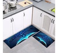 2 Pièces Tapis Cuisine Antidérapant, Lavable en Machine Tapis de Cuisine Motif Arbre Lumineux du Livre, Paillasson Absorbe l'huile Art Mystérieux Bleu pour Couloir, Entrée, 43x75cm+43x150cm