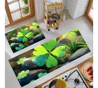 2 Pièces Tapis Cuisine Antidérapant, Lavable en Machine Tapis de Cuisine Motif Clover Rock, Paillasson Absorbe l'huile Dessin Animé Vert pour Couloir, Entrée, 40x60cm+40x120cm