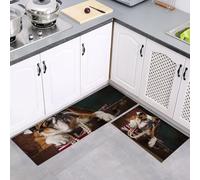 2 Pièces Tapis de Cuisine, Antidérapant Absorbent Lavable en Machine, Ensemble Brun Tapis de Coureur, Photographie Bouledogue À Drapeau Imprimé Paillasson de Cuisine, 43x75cm+43x150cm