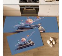 2 Pièces Tapis De Cuisine, Antidérapant Absorbent Lavable, Ensemble Tapis De Coureur Planète Minimaliste Tourne-Disque, Affiche Futuriste Bleu Marine Imprimé Paillasson De Cuisine, 50X80+50X150Cm