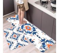 2 Pièces Tapis de Cuisine Art Populaire Antidérapant et Lavable, Arabesque Ensemble Sol Tapis Devant evier pour Le Bureau de Décoration à la Maison 43x75cm+43x120cm Indigo