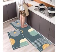 2 Pièces Tapis de Cuisine Lavable en Machine Géométrie Verte Tapis Cuisine Devant Evier Long Antidérapant et Lavable Tapis de Sol Cuisine et Lavable Décoratif Salon Couloir