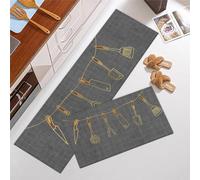 2 Pièces Tapis de Cuisine Lavable en Machine Grille Grise Tapis Cuisine Devant Evier Long Antidérapant et Lavable Tapis de Sol Cuisine et Lavable Décoratif Salon Couloir