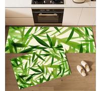 2 Pièces Tapis de Cuisine Plantes Vertes Antidérapant et Lavable, Grandes Feuilles De Bambou Ensemble Sol Tapis Devant evier pour Le Bureau de Décoration à la Maison 43x75cm+43x150cm Vert Émeraude