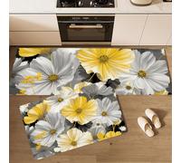 2 Pièces Tapis de Cuisine Symphonie Florale Antidérapant et Lavable, Marguerites Et Cosmos Ensemble Sol Tapis Devant evier pour Le Bureau de Décoration à la Maison 43x75cm+43x150cm Jaune