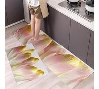 2 Pièces Tapis de Cuisine Texture Pailletée Dorée Antidérapant et Lavable, Plume Ensemble Sol Tapis Devant evier pour Le Bureau de Décoration à la Maison 40x60cm+40x120cm Rose
