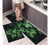 2 Pièces Tapis de Cuisine Trèfle Antidérapant et Lavable en Machine Trèfle Sol Tapis Devant evier pour Le Bureau de Décoration à la Maison 40x60cm+40x120cm Vert