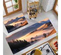 2 Pièces Tapis de Cuisine Vallée Brumeuse Antidérapant et Lavable, Alpes Ensemble Sol Tapis Devant evier pour Le Bureau de Décoration à la Maison 43x75cm+43x150cm Gris Bleu