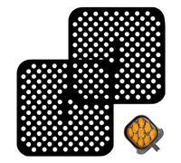 2 Pièces Tapis de Cuisson Carrés en Silicone pour Friteuse à Air, accessoires antiadhésifs réutilisables, Perforé, Tapis de Doublure de Friteuse à Air, pour Parchemin Papier Remplacement, 21.5x21.5cm