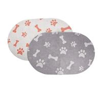 2 pièces Tapis Gamelle Chien Chat, 30x50 cm Absorbant en Terre de Diatomée Séchage Rapide Antidérapant Imperméable, Tapis Nourriture Animaux Motif Pattes Facile à Nettoyer Portable