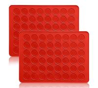2 Pièces Tapis Silicone Macarons, 48 Trous Antiadhésif pour Macarons Tapis, Tapis de Cuisson Silicone pour Four, pour Macaron, Biscuits, Pâtisseries (Rouges 39 * 28cm)