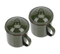 2 Pièces Tasse à Boire Émaillée Poignée et Base Plate, Stable | Surface Lisse, Couleur Vive et Allure Simple, pour Boissons Chaudes ou Froides, Bureau et Café