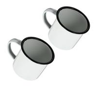 2 Pièces Tasses à Café en Émail Vintage Blanches 8x6x6cm anse | Acier Émaillé Épais, Surface Lisse, Base Stable, pour Boissons Chaudes, Soupe, Pique-Niques ou Maison