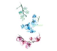 2 pièces tatouage temporaire imperméable coloré papillon orchidée Tatto autocollants Tatoo faux tatouages pour fille femmes dame(Blue)