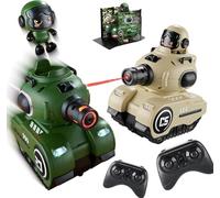 2 Pièces Télécommandées Combat Auto, 2,4 GHZ RC Bataille Véhicule-Citerne, 360° Rotation Télécommande Dérive Jouet avec LED Lumière et Musique, Catapulte Poupée Tanks für 6+ (Char radiocommandé)